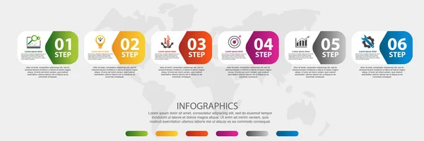 Ilustrace moderního 3D vektoru. Šablona Infographic s šesti prvky, obrázky, obdélníky, ikony Navržen pro podnikání, prezentace, návrh webu, aplikace, rozhraní, diagramy s 6 kroky — Stockový vektor