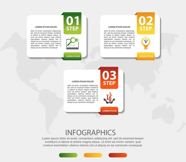 Nowoczesna Grafika Wektorowa Szablon Infograficzny Trzema Elementami Rysunkami Prostokątem Ikonami — Wektor stockowy