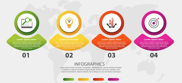 Nowoczesna Grafika Wektorowa Okrągły Szablon Infograficzny Czterema Elementami Ikonami Rysunkami — Wektor stockowy