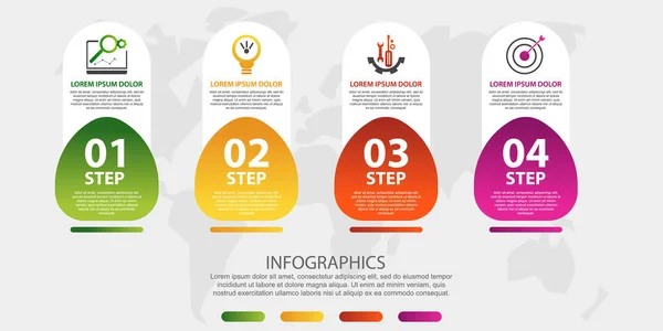 현대 3D 벡터 그림. 네 가지 요소, 상자, 옵션타임 라인 프로세스 차트 인포 그래픽 템플릿. 비즈니스, 배너, 프리젠 테이션, 웹 디자인, 인터페이스, 4 단계다이어그램을 위해 설계되었습니다. — 스톡 벡터