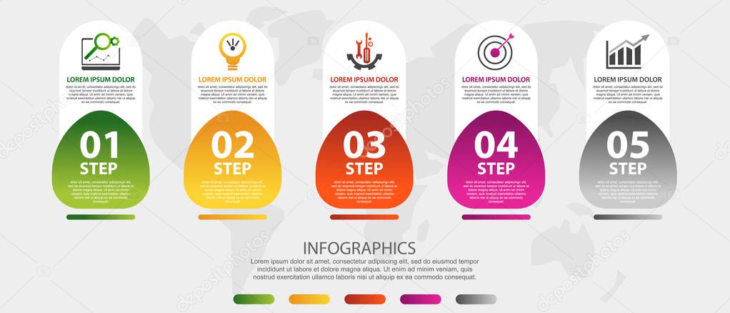 Modern 3D vector illustration.Timeline process chart infographic template with five elements, box, options. Designed for business, banner, presentations, web design, interfaces, diagrams with 5 steps