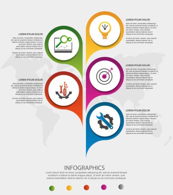Modern 3d vektör illüstrasyon. Beş öğe, simge ve şekilli dairesel bilgi grafiği şablonu. İş, sunumlar, web tasarımı, uygulamalar, arayüzler, 5 adımlı diyagramlar için tasarlanmıştır