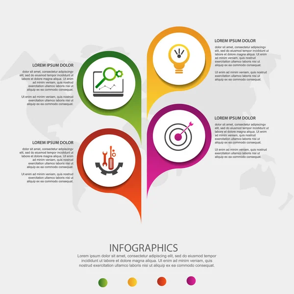 Nowoczesna Grafika Wektorowa Okrągły Szablon Infograficzny Czterema Elementami Ikonami Rysunkami — Wektor stockowy