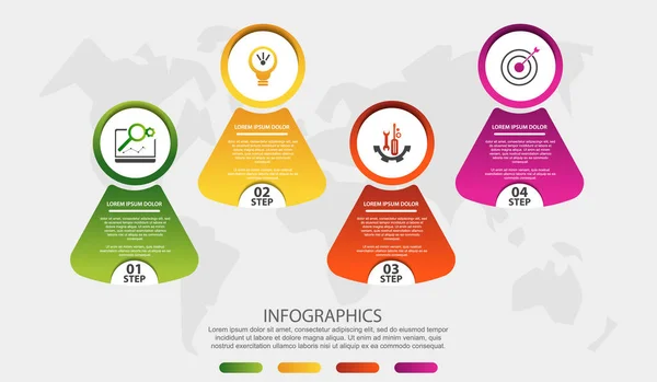 Nowoczesna Grafika Wektorowa Okrągły Szablon Infograficzny Czterema Elementami Ikonami Rysunkami — Wektor stockowy