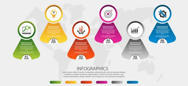 Modern 3D vector illustration. Circular infographic template with six elements, icons and figures. Designed for business, presentations, web design, applications, interfaces, diagrams with 6 steps — Stockový vektor