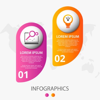 İki etiket, diyagram, grafik, sunu ve çevreler için vektör infografik 3d şablonu. 2 seçenekli iş konsepti. İçerik, akış şeması, adımlar, parçalar, zaman çizelgesi, iş akışı, grafik için. Eps10