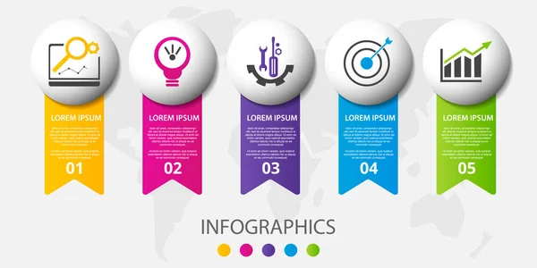 Infográfico Vetorial Modelo Para Cinco Rótulo Diagrama Gráfico Apresentação Círculos — Vetor de Stock