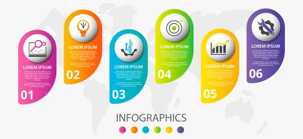 Vector infographic 3D template for six label, diagram, graph, presentation and circles. Business concept with 6 options. For content, flowchart, steps, parts, timeline, workflow, chart. EPS10 — Stock Vector