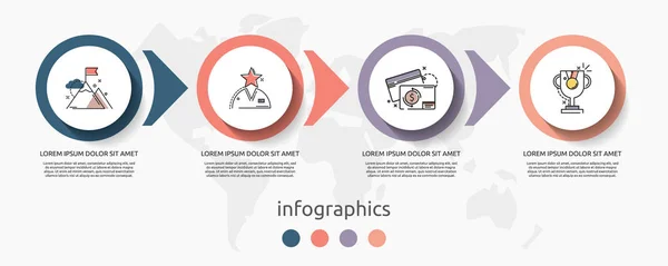 Vektor infographic lapos sablon körök négy címke, diagram, grafikon, prezentáció. Üzleti koncepció, 4 lehetőség és nyilak. A tartalom, folyamatábra, lépések, ütemterv, munkafolyamat, marketing. Eps10 — Stock Vector