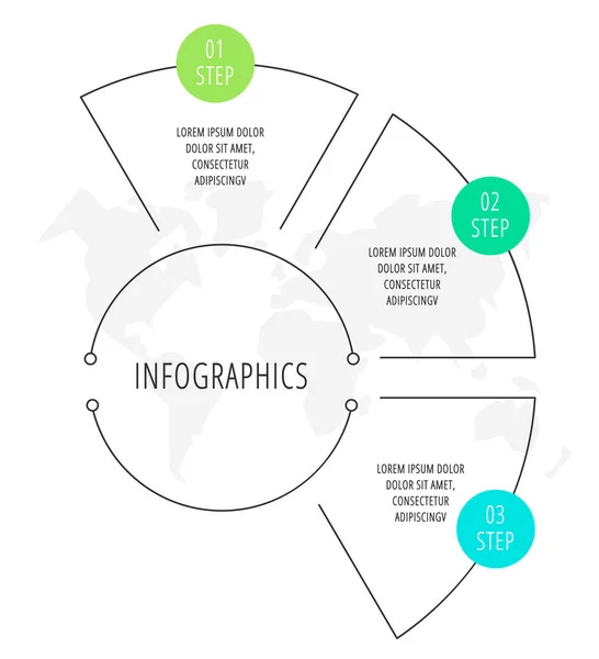 Modèle vectoriel infographique à ligne plate pour trois étiquettes, diagramme, graphique, présentation. Concept de cercle d'affaires avec 3 options. Pour le contenu, le diagramme de flux, les étapes, les pièces, la chronologie, le flux de travail, le graphique. PSE10 — Image vectorielle