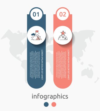 İki etiket, diyagram, grafik, sunu için vektör infografik düz şablon çevreleri. 2 seçenekli iş konsepti. İçerik, akış şeması, adımlar, zaman çizelgesi, iş akışı, pazarlama için. Eps10
