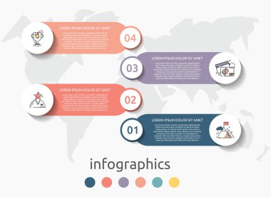 Dört etiket, diyagram, grafik, sunu için vektör infografik düz şablon çevreleri. 4 seçenekli iş konsepti. İçerik, akış şeması, adımlar, zaman çizelgesi, iş akışı, pazarlama için. Eps10