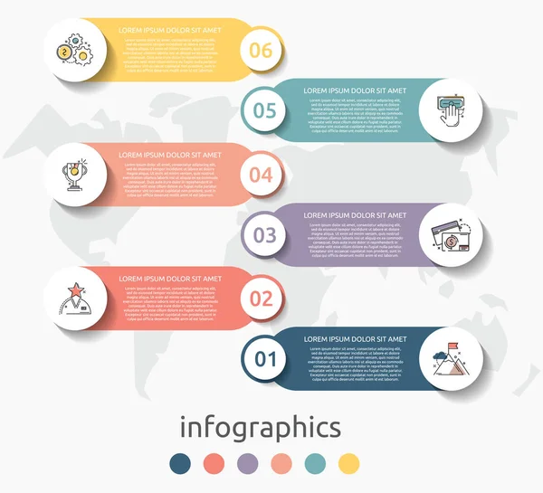 Vektorinfografik Flache Vorlagenkreise Für Sechs Etiketten Diagramm Grafik Präsentation Geschäftskonzept — Stockvektor