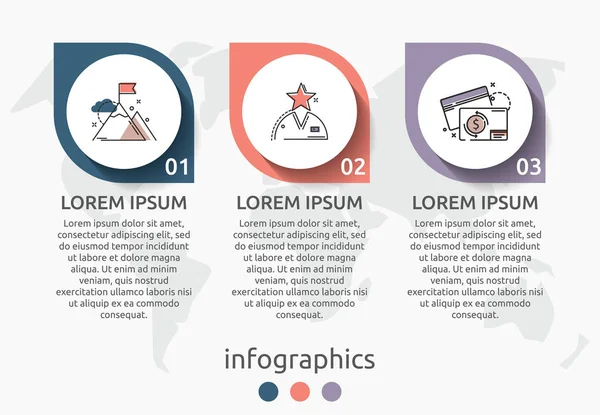 Vektorinfografik Flache Vorlagenkreise Für Drei Etiketten Diagramm Grafik Präsentation Geschäftskonzept — Stockvektor