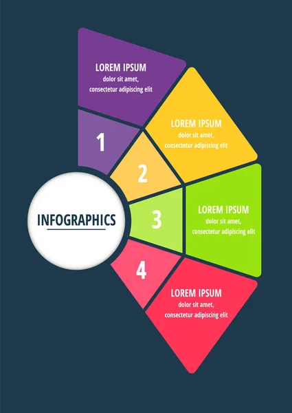 Infografía vectorial de sectores planos de plantilla para cuatro etiquetas, diagrama, gráfico, presentación. Concepto de negocio con 4 opciones. Para contenido, diagrama de flujo, pasos, línea de tiempo, flujo de trabajo, marketing, informe — Vector de stock