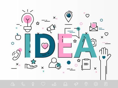 Yaratıcı ürünler oluşturma infografik fikir. Web sitesi, el ilanı, afiş, grafik, sunum, iş konsepti seçenekleri, akış şeması için simgeler ile Vektör Infographics düz çizgi şablonu