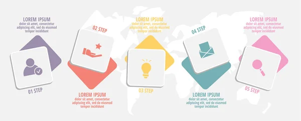 Vector Infografías plantilla plana con cinco rectángulos redondeados esquinas. 5 opciones utilizadas para diagrama, gráfico, concepto de negocio, contenido, diagrama de flujo, línea de tiempo, flujo de trabajo, marketing, paso a paso — Vector de stock