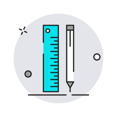 Cetvel ve kalem simgesi. Modern düz tasarım tarzı. Web sitesi sayfası, pazarlama, mobil uygulama, beyaz arka plan üzerinde tasarım öğesi için vektör basit illüstrasyon simgesi