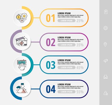 Dört etiket, diyagram, grafik, sunu için vektör infografik düz şablon çevreleri. 4 seçenekli iş konsepti. İçerik, akış şeması, adım adım, zaman çizelgesi, iş akışı, pazarlama için. Eps10