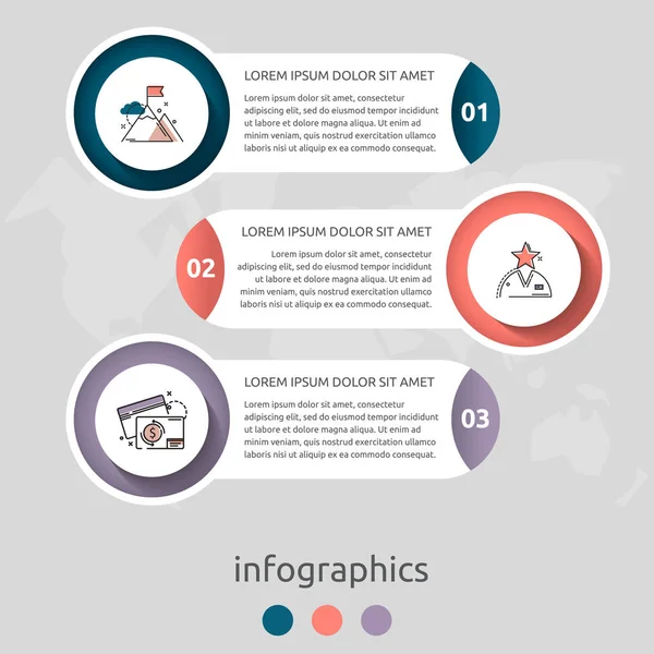 Infografía Vectorial Círculos Planos Plantilla Para Tres Etiquetas Diagrama Gráfico — Vector de stock