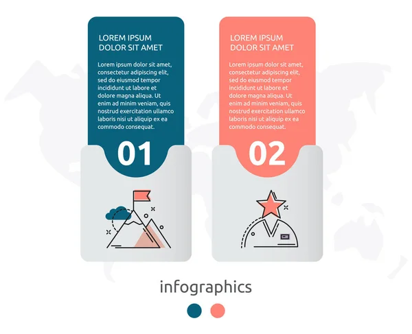 Infográfico vetorial conceito modelo plano para duas etiquetas, diagrama, gráfico. Conceito de negócio com 2 opções. Para conteúdo, fluxograma, etapas, cronograma, web, fluxo de trabalho, marketing, apresentação — Vetor de Stock