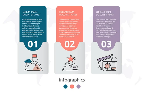 Vektor infographic lapos sablon koncepció három címke, diagram, grafikon. Üzleti koncepció 3 opcióval. Tartalom, folyamatábra, lépések, ütemterv, web, munkafolyamat, marketing, bemutató — Stock Vector