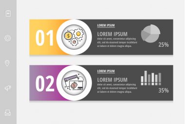 İki etiket, diyagram, grafik, sunu için vektör infografik düz şablon çevreleri. 2 seçenekli iş konsepti. İçerik, akış şeması, adım adım, zaman çizelgesi, iş akışı, pazarlama için