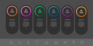 Altı kağıt etiketi, diyagram, grafik, sunu için vektör infografik siyah şablon çevreleri. 6 seçenekli iş konsepti. İçerik için boş alan, adım adım, zaman çizelgesi, iş akışı, pazarlama