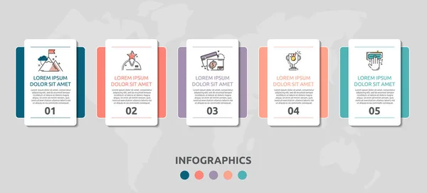 Koncept Základní Grafické Informační Šablony Pro Pět Štítků Diagram Graf — Stockový vektor