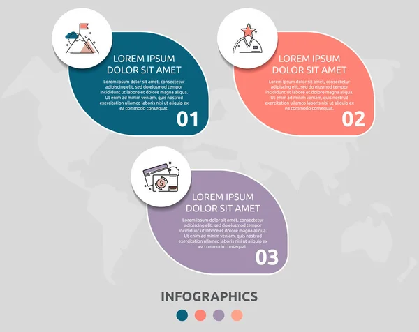 Concepto Plantilla Plana Infografía Vectorial Para Tres Etiquetas Diagrama Gráfico — Vector de stock