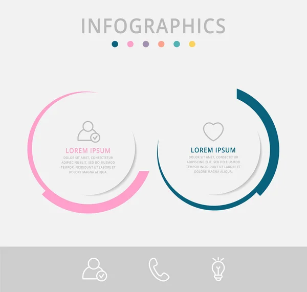 Infográfico Vetorial Círculos Modelo Plana Para Duas Etiquetas Papel Diagrama — Vetor de Stock