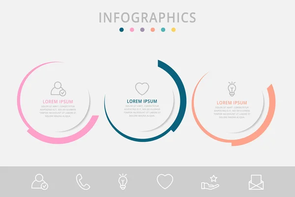 Vektorinfografik Flache Vorlagenkreise Für Drei Papieretiketten Diagramm Grafik Präsentation Geschäftskonzept — Stockvektor