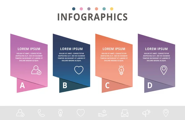 Figura de plantilla plana de infografía vectorial para cuatro etiquetas, diagrama, gráfico, presentación. Concepto de negocio con 4 opciones. Para contenido, diagrama de flujo, paso a paso, línea de tiempo, flujo de trabajo, marketing — Vector de stock