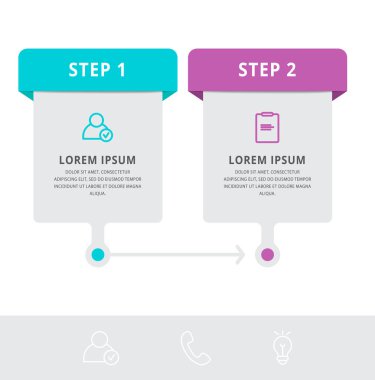 İki diyagram, grafik, sunu için vektör modern infografik düz şablon etiketi. 2 seçenek ve dikdörtgenler ile Iş kavramı. İçerik için boş alan, adım adım, zaman çizelgesi, iş akışı, web