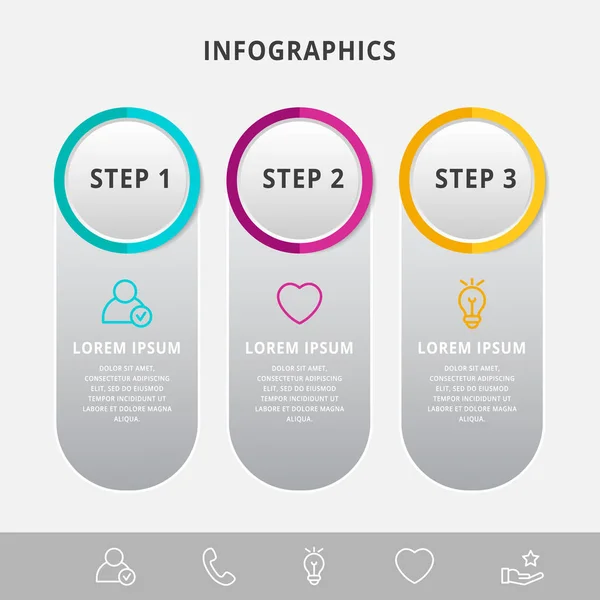 벡터 현대 인포 그래픽 평면 템플릿 원 세 다이어그램, 그래프, 프리젠 테이션에 대한 3D 라벨. 3가지 옵션이 있는 비즈니스 컨셉. 콘텐츠에 대한 빈 공간, 단계, 타임 라인, 워크플로, 배너에 대한 단계 — 스톡 벡터