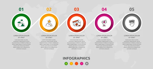 Cercuri de șabloane infografice vectoriale pentru cinci etichete de hârtie, diagramă, grafic, prezentare. Conceptul de afaceri cu 5 opțiuni. Spațiu gol pentru conținut, pas pentru pas, cronologie, flux de lucru, marketing, web — Vector de stoc