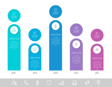 Vektör modern infografik düz şablon daire beş diyagramlar, grafik, sunum için 3d etiket. 5 seçenekli iş konsepti. İçerik için boş alan, adım adım, zaman çizelgesi, iş akışı, web, banner