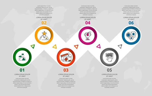 Vektorové infografické kroužky 3D předlohy pro šest šipek, diagram, graf, prezentaci. Obchodní koncepce s 6 možnostmi. Prázdný prostor pro obsah, krok pro krok, časová osa, pracovní postup, marketing, Web — Stockový vektor