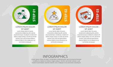 Vektör modern infografik düz şablon daire üç diyagramlar, grafik, sunum için 3d etiket. 3 seçenekli iş konsepti. İçerik için boş alan, adım adım, zaman çizelgesi, iş akışı, afiş