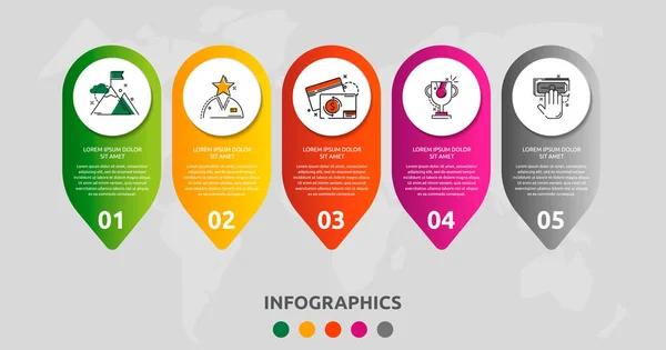 Vector moderno infografía plantilla plana círculo etiqueta 3D para cinco diagramas, gráfico, presentación. Concepto de negocio con 5 opciones. Espacio en blanco para el contenido, paso a paso, línea de tiempo, flujo de trabajo, web, banner — Vector de stock