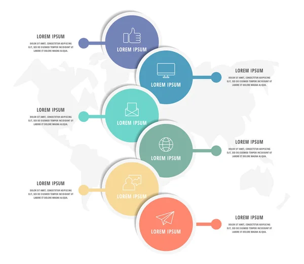 Vektorové infografické šablony kroužky pro šest štítků na papír, diagram, graf, prezentaci. Obchodní koncepce s 6 možnostmi. Prázdný prostor pro obsah, krok pro krok, časová osa, pracovní postup, marketing, Web — Stockový vektor