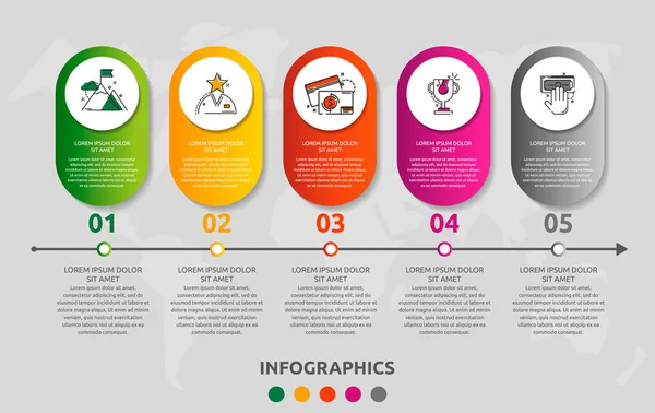 Beş Kağıt Etiketi Diyagram Grafik Sunum Için Vektör Modern Infografik — Stok Vektör