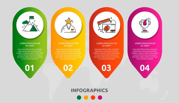 Vektor moderne Infografik flache Vorlage Kreis 3D-Etikett für vier Diagramme, Grafik, Präsentation. Geschäftskonzept mit 4 Optionen. Leerraum für Inhalte, Schritt für Schritt, Zeitachse, Workflow, Web, Banner — Stockvektor