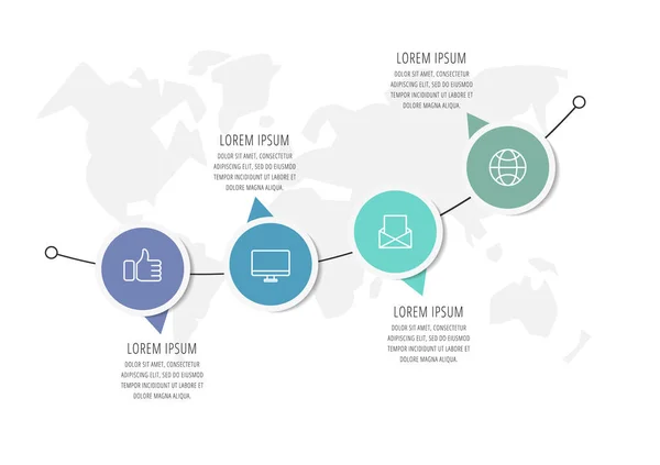 Círculos Modelo Infográfico Vetorial Para Quatro Etiquetas Papel Diagrama Gráfico — Vetor de Stock