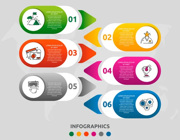 Vector moderno infografía plantilla plana círculo etiqueta 3D para seis diagramas, gráfico, presentación. Concepto de negocio con 6 opciones. Espacio en blanco para el contenido, paso a paso, línea de tiempo, flujo de trabajo, web, banner — Archivo Imágenes Vectoriales