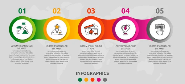 Wektorowe Szablony Infografiki Dla Pięciu Etykiet Papierowych Diagramów Wykresów Prezentacji — Wektor stockowy