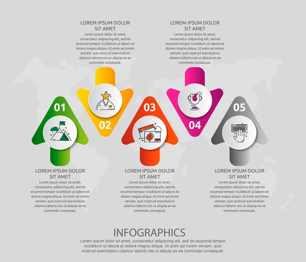 Círculos Modelo Infográfico Vetorial Para Cinco Etiquetas Papel Diagrama Gráfico — Vetor de Stock