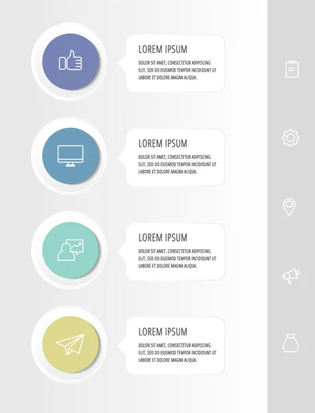 Infografía vectorial círculos planos de plantilla para cuatro etiquetas, diagrama, gráfico, presentación. Concepto de negocio con 4 rectángulos. Para contenido, diagrama de flujo, paso a paso, línea de tiempo, flujo de trabajo, marketing — Vector de stock