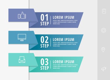 Üç diyagram, grafik ve sunum için vektör bilgili düz şablon okları. 3 dikdörtgenli iş konsepti. İçerik, akış şeması, adım adım, zaman çizelgesi, pazarlama, veri görselleştirme, web