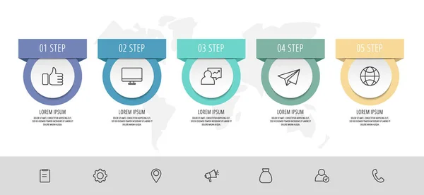 Infográfico Vetorial Círculos Modelo Plana Para Cinco Rótulo Diagrama Gráfico —  Vetores de Stock